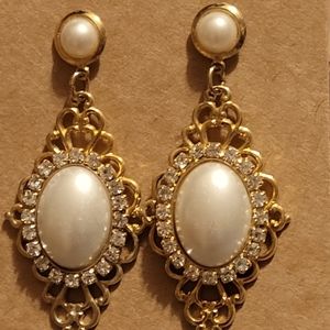 Vintage Faux Pearl Drop Dangle Earrings